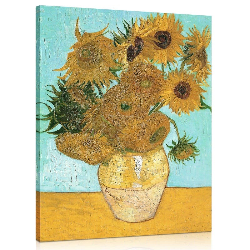 1 KINGO Van Gogh Canvas Wall Art: Twelve Sunflowers Oil Painting Picture Reproduction Bedroom Decor, Famous Art Prints Sunflower in Blossom Artwork Poster Home Decoration 12"" x 15"" - Image 1